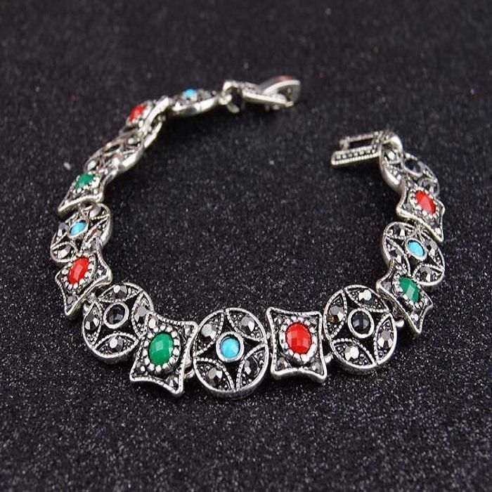 Pulsera De Rubí De Plata Bohemia Pulseras De Diamantes De Piedras Preciosas Multicolores Con Forma De Moneda Antigua Para Mujeres