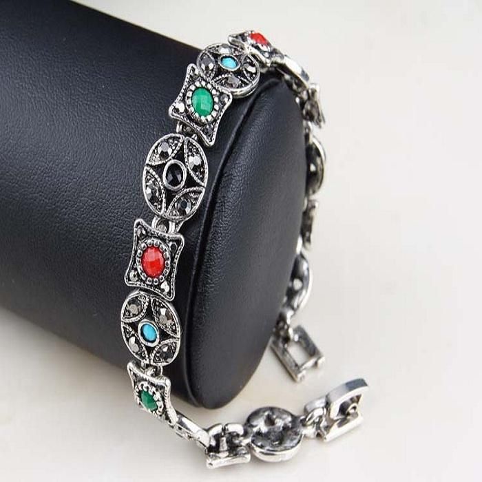 Pulsera De Rubí De Plata Bohemia Pulseras De Diamantes De Piedras Preciosas Multicolores Con Forma De Moneda Antigua Para Mujeres