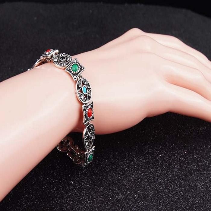 Pulsera De Rubí De Plata Bohemia Pulseras De Diamantes De Piedras Preciosas Multicolores Con Forma De Moneda Antigua Para Mujeres