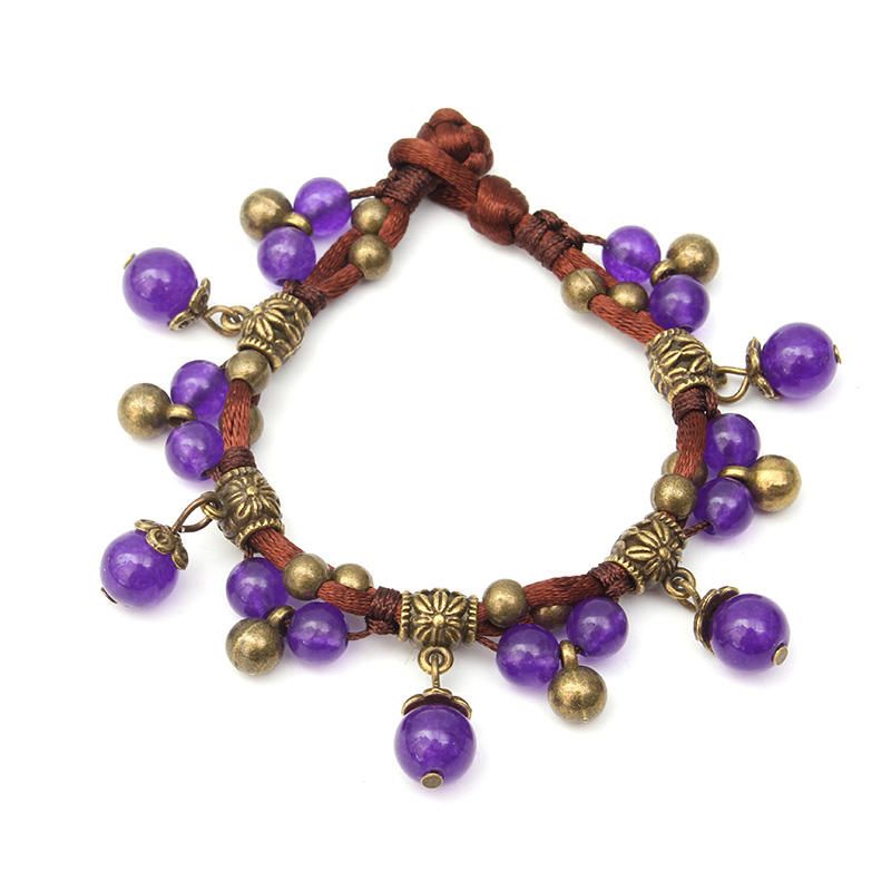 Pulsera Tejida Hecha A Mano De Ágata De Calcedonia De Estilo Popular Vintage