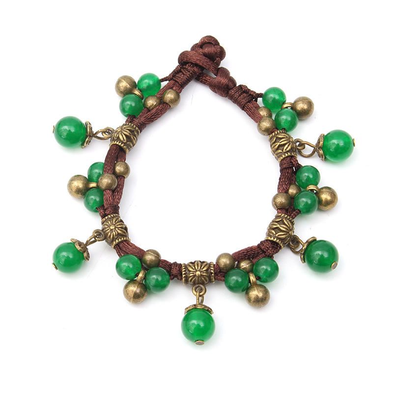 Pulsera Tejida Hecha A Mano De Ágata De Calcedonia De Estilo Popular Vintage