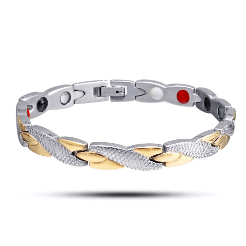 Pulsera De Una Sola Fila De Terapia Magnética De Moda Para Hombres Pulsera De Cadena De Oro Y Plata De Acero Inoxidable