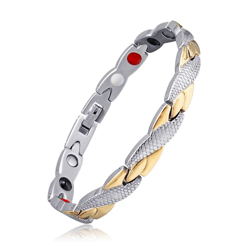 Pulsera De Una Sola Fila De Terapia Magnética De Moda Para Hombres Pulsera De Cadena De Oro Y Plata De Acero Inoxidable