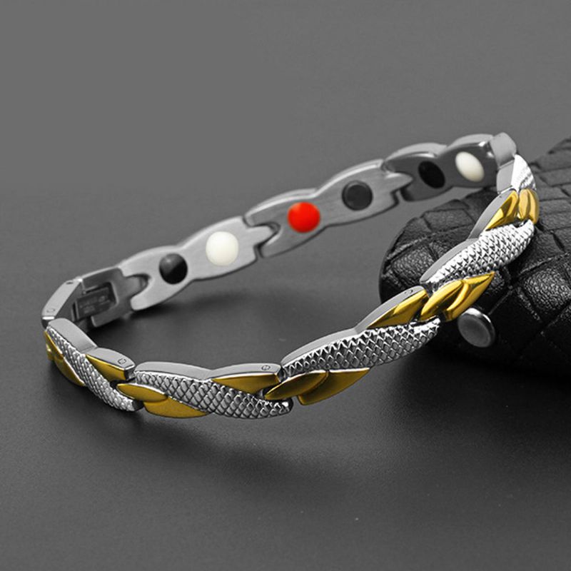 Pulsera De Una Sola Fila De Terapia Magnética De Moda Para Hombres Pulsera De Cadena De Oro Y Plata De Acero Inoxidable