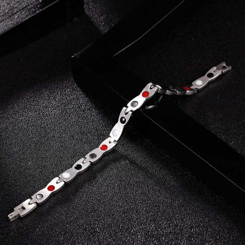 Pulsera De Una Sola Fila De Terapia Magnética De Moda Para Hombres Pulsera De Cadena De Oro Y Plata De Acero Inoxidable