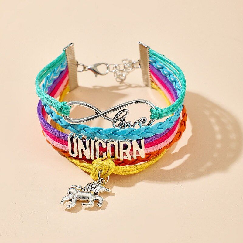 Pulsera De Unicornio Tejida Colorida Con Personalidad Pulsera De Múltiples Capas Con Corazón De Amor Ajustable Para Mujer