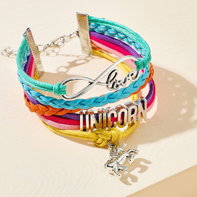 Pulsera De Unicornio Tejida Colorida Con Personalidad Pulsera De Múltiples Capas Con Corazón De Amor Ajustable Para Mujer