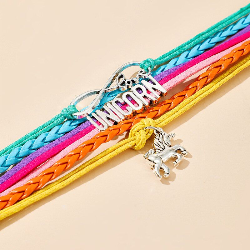 Pulsera De Unicornio Tejida Colorida Con Personalidad Pulsera De Múltiples Capas Con Corazón De Amor Ajustable Para Mujer