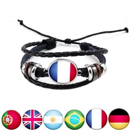 Pulsera Unisex Con Patrón De Bandera Nacional Pulsera De Cuerda De Cuero De Aleación Para Hombres Y Mujeres