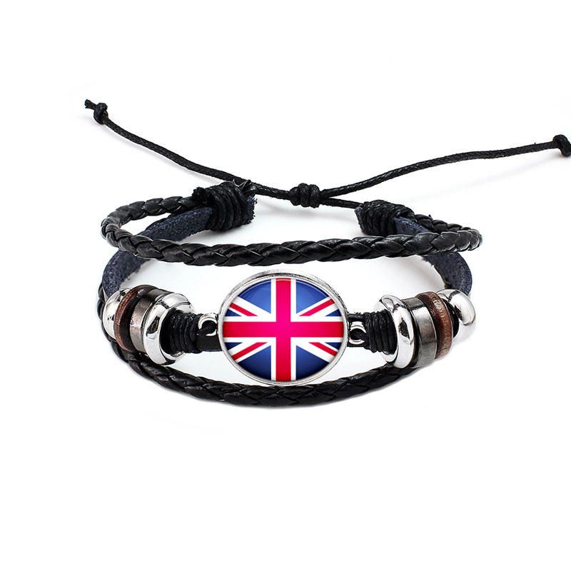 Pulsera Unisex Con Patrón De Bandera Nacional Pulsera De Cuerda De Cuero De Aleación Para Hombres Y Mujeres