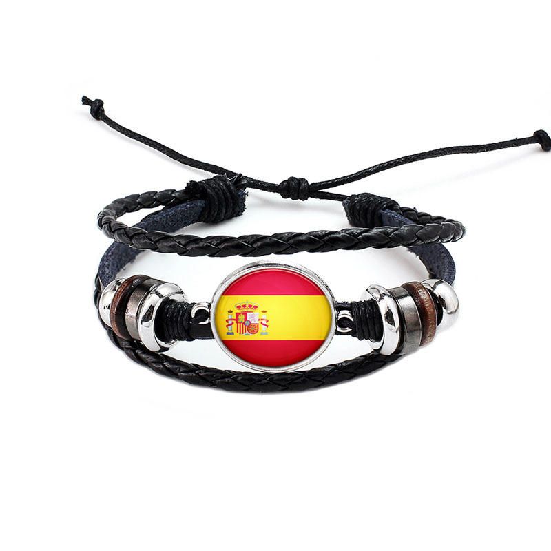 Pulsera Unisex Con Patrón De Bandera Nacional Pulsera De Cuerda De Cuero De Aleación Para Hombres Y Mujeres