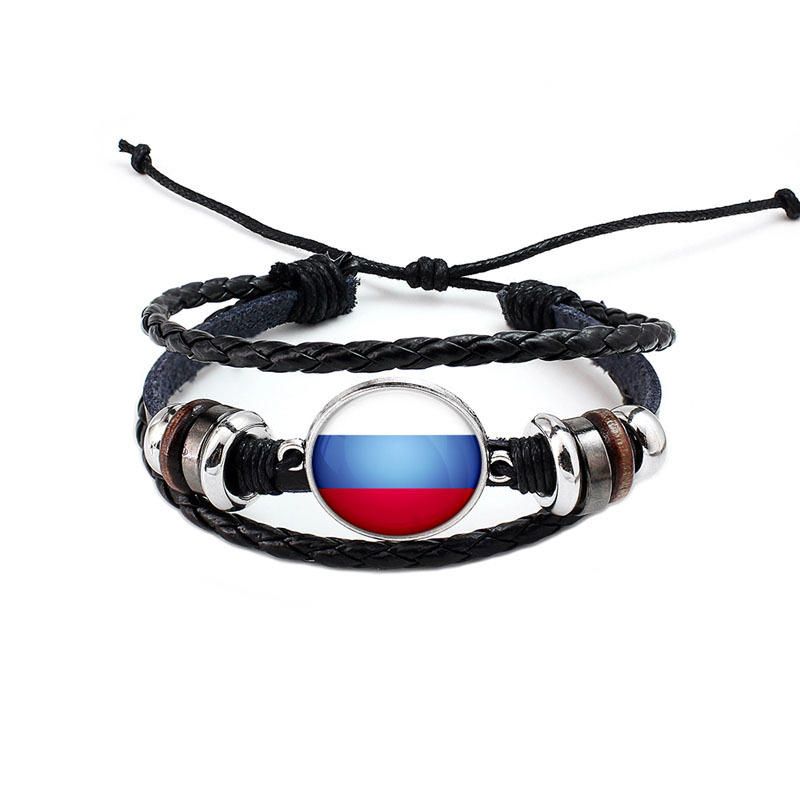 Pulsera Unisex Con Patrón De Bandera Nacional Pulsera De Cuerda De Cuero De Aleación Para Hombres Y Mujeres