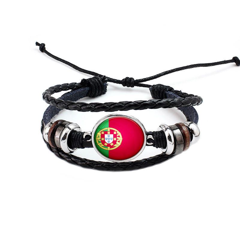 Pulsera Unisex Con Patrón De Bandera Nacional Pulsera De Cuerda De Cuero De Aleación Para Hombres Y Mujeres