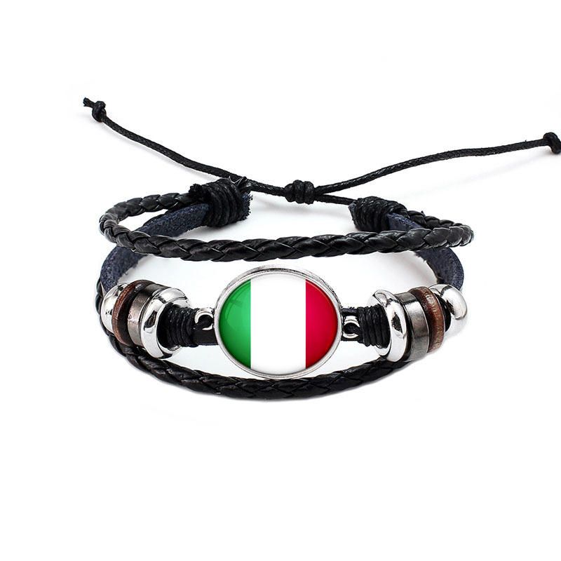 Pulsera Unisex Con Patrón De Bandera Nacional Pulsera De Cuerda De Cuero De Aleación Para Hombres Y Mujeres