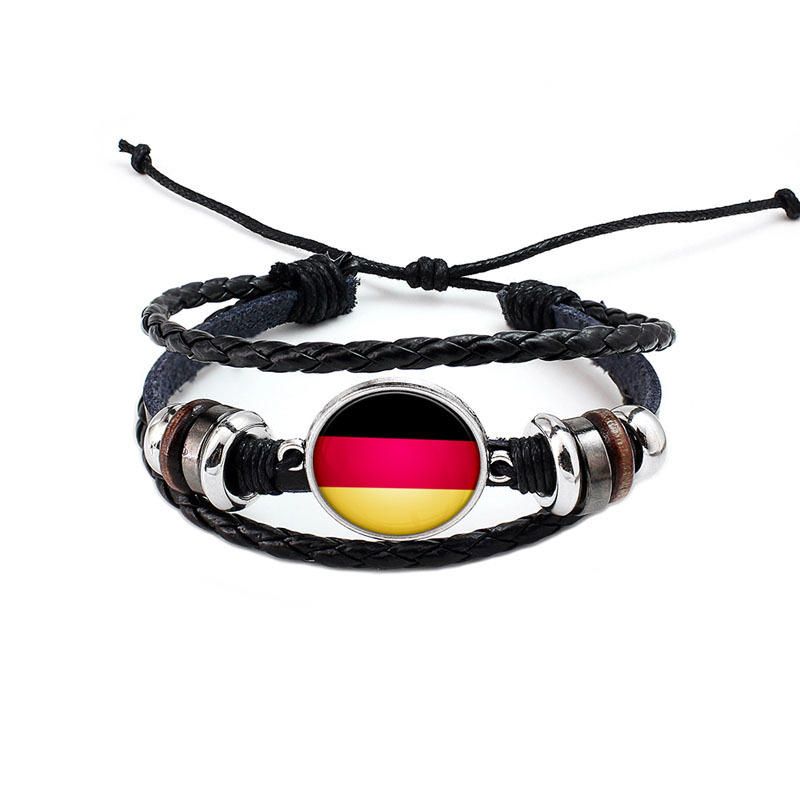 Pulsera Unisex Con Patrón De Bandera Nacional Pulsera De Cuerda De Cuero De Aleación Para Hombres Y Mujeres