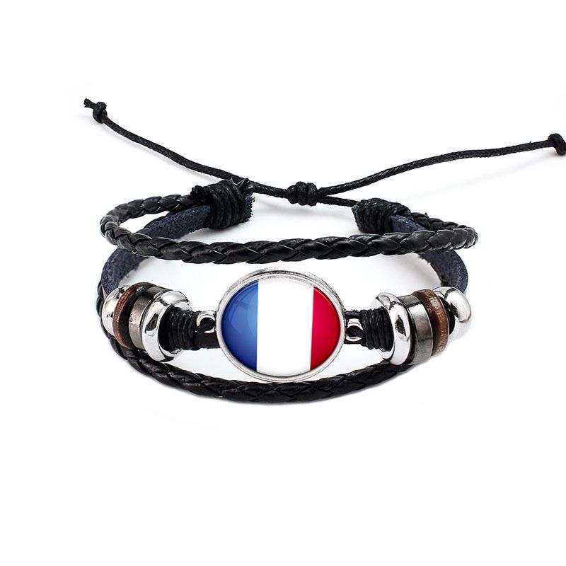 Pulsera Unisex Con Patrón De Bandera Nacional Pulsera De Cuerda De Cuero De Aleación Para Hombres Y Mujeres