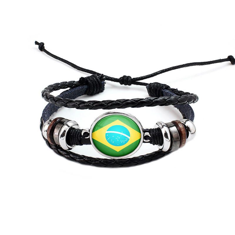 Pulsera Unisex Con Patrón De Bandera Nacional Pulsera De Cuerda De Cuero De Aleación Para Hombres Y Mujeres