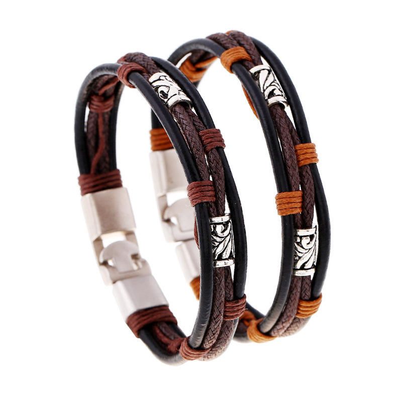 Pulseras De Cuero Punk Cuerda De Cera Tejida Pulsera De Regalo Multicapa Con Cuerda Retro Para Hombres