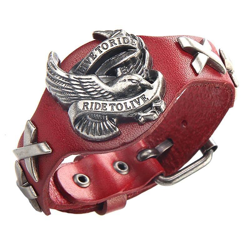 Punk De Cuero Genuino Wrap Wristband Bangle Alloy Eagle Bracelet Para Hombres Mujeres