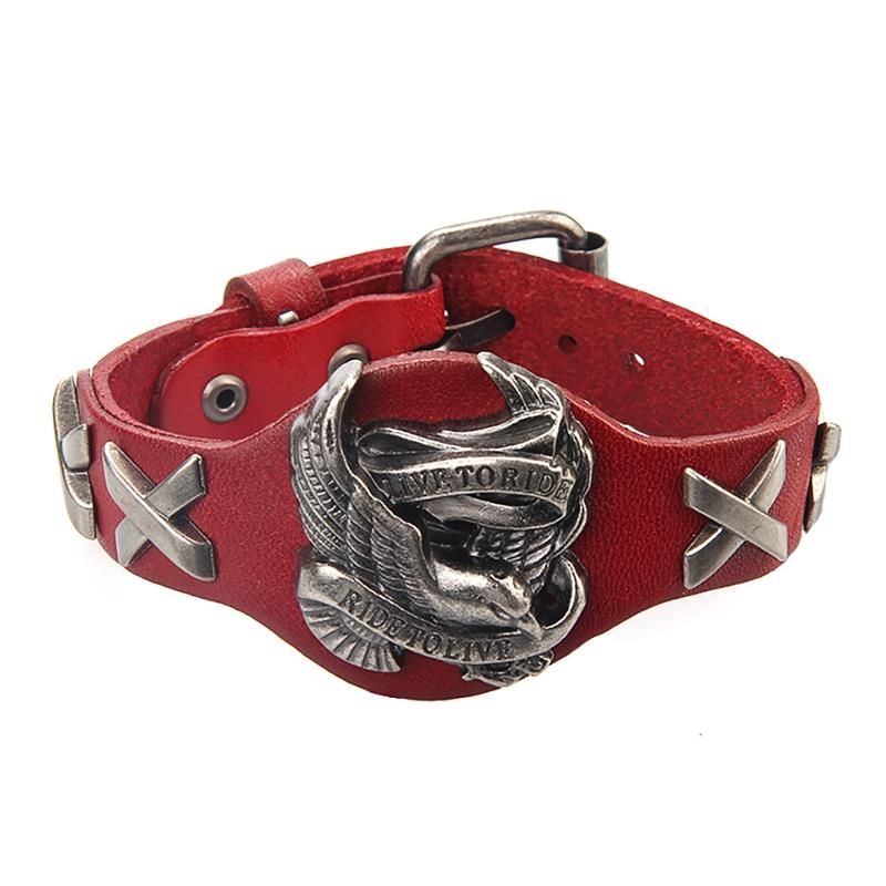 Punk De Cuero Genuino Wrap Wristband Bangle Alloy Eagle Bracelet Para Hombres Mujeres