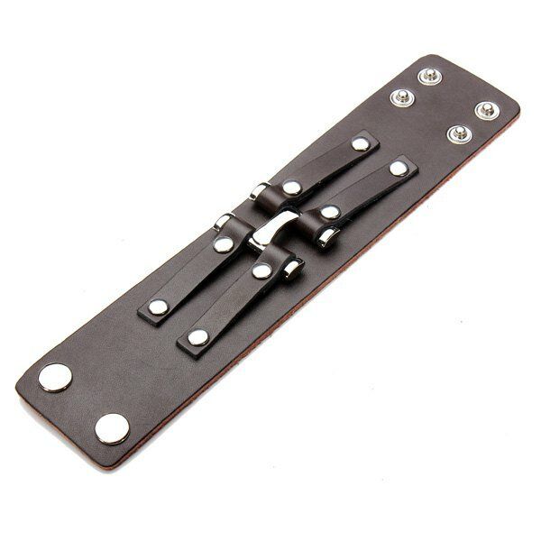 Punk Rivet Pulsera De Cuero Con Botones A Presión De Doble Bucle Ancho Para Hombres