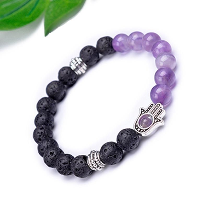 Retro 8mm Pulsera De Cuentas De Piedra Volcánica Pulsera De Piedra Natural Mitad Pulsera De Aleación De Mano Para Mujer