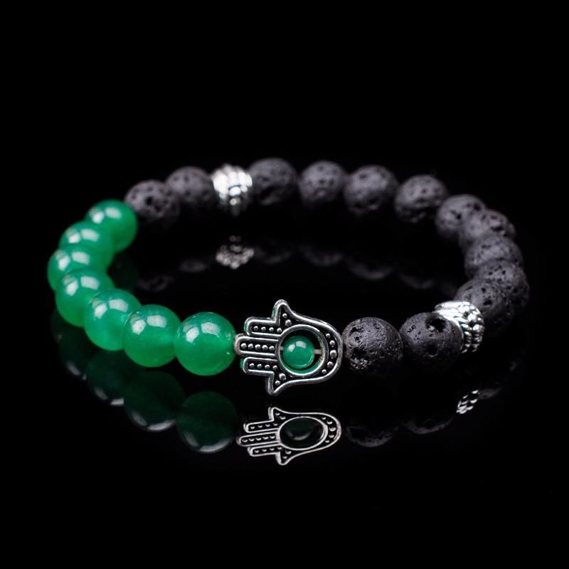 Retro 8mm Pulsera De Cuentas De Piedra Volcánica Pulsera De Piedra Natural Mitad Pulsera De Aleación De Mano Para Mujer