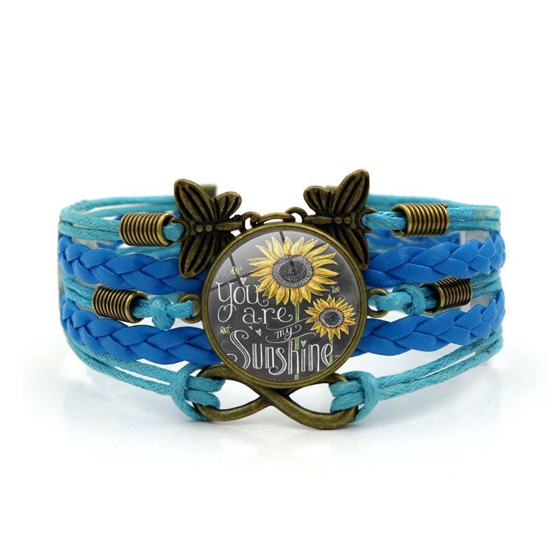 Retro Mariposa Infinito Combinación Pulsera Trenzada Impreso Girasol Tiempo Decoración De Piedras Preciosas Pulsera Multicapa Hecha A Mano