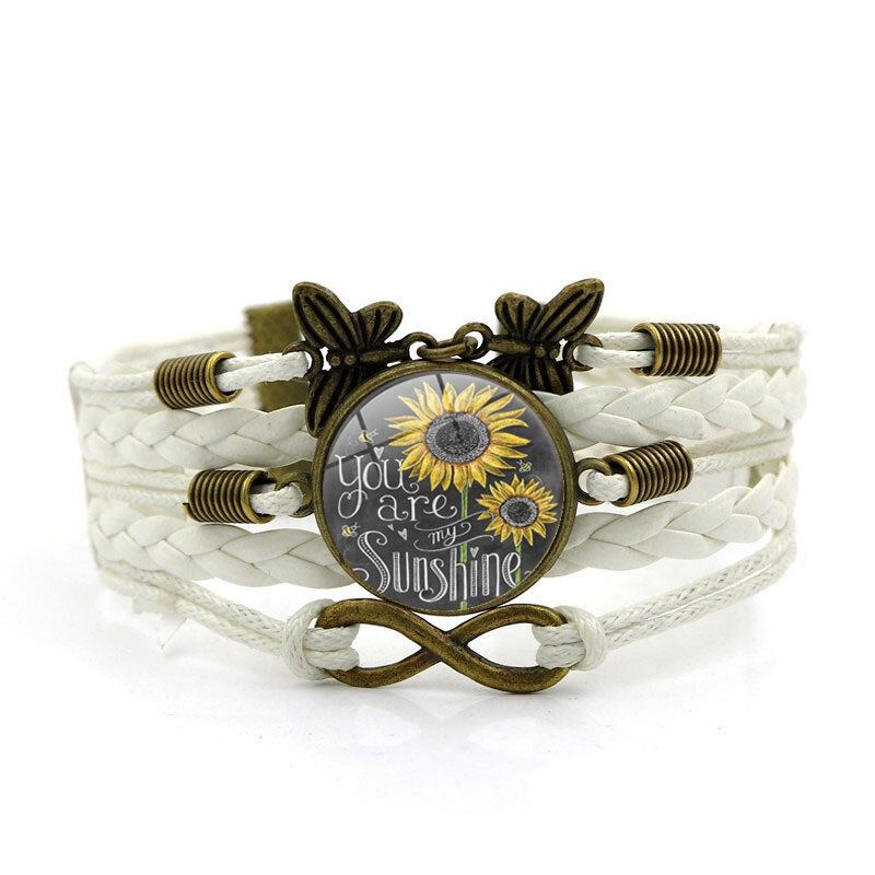 Retro Mariposa Infinito Combinación Pulsera Trenzada Impreso Girasol Tiempo Decoración De Piedras Preciosas Pulsera Multicapa Hecha A Mano