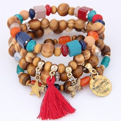 Retro Mix Color Beaded Bracelet Bohemian Butterfly Stars Pulsera De Múltiples Capas Para Mujeres