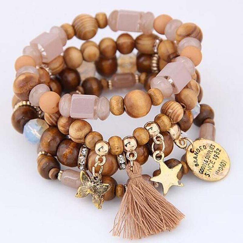 Retro Mix Color Beaded Bracelet Bohemian Butterfly Stars Pulsera De Múltiples Capas Para Mujeres