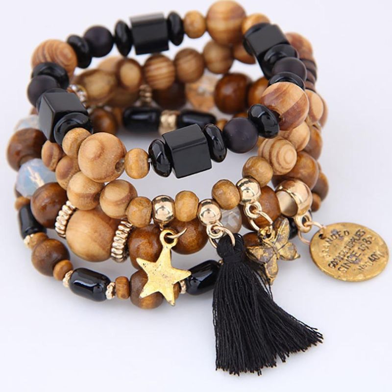 Retro Mix Color Beaded Bracelet Bohemian Butterfly Stars Pulsera De Múltiples Capas Para Mujeres