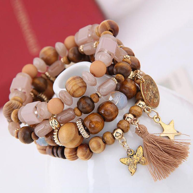 Retro Mix Color Beaded Bracelet Bohemian Butterfly Stars Pulsera De Múltiples Capas Para Mujeres