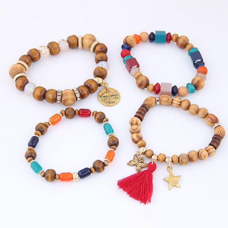 Retro Mix Color Beaded Bracelet Bohemian Butterfly Stars Pulsera De Múltiples Capas Para Mujeres