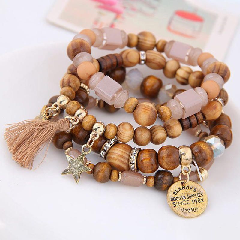 Retro Mix Color Beaded Bracelet Bohemian Butterfly Stars Pulsera De Múltiples Capas Para Mujeres