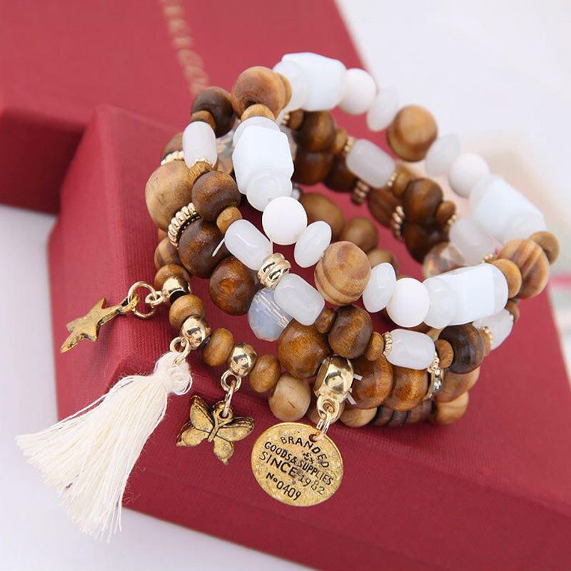 Retro Mix Color Beaded Bracelet Bohemian Butterfly Stars Pulsera De Múltiples Capas Para Mujeres