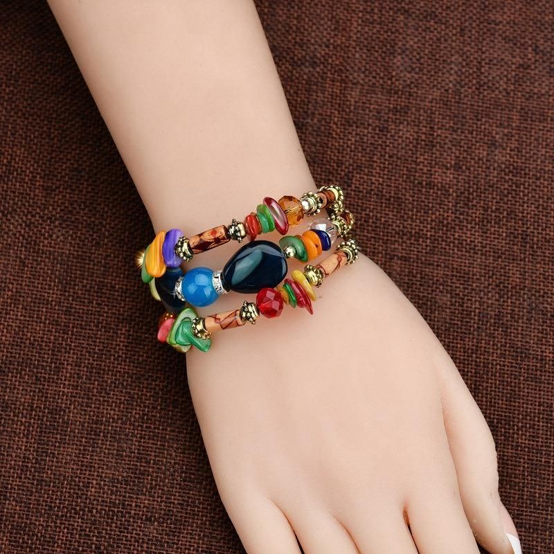 Retro Pulsera De Cuentas De Múltiples Capas Pulsera De Cuerda De Piedra De Ágata Para Mujer Joyería Étnica