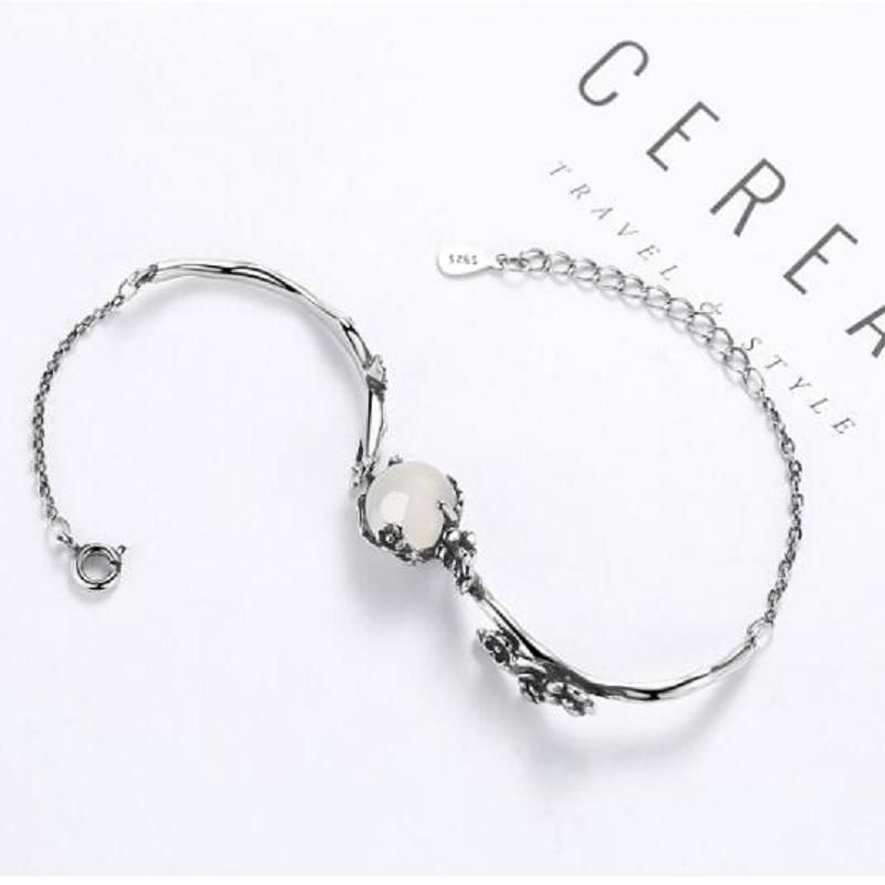 S925 Pulseras De Cadena Elegantes De Plata Pulsera De Planta De Flor De Ciruelo De Oro Blanco Joyería De Moda Para Mujer