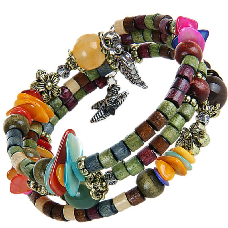 Vintage Multicapa Budista Tibetano Colorido Pulsera Unisex Con Cuentas De Madera Larga Regalo