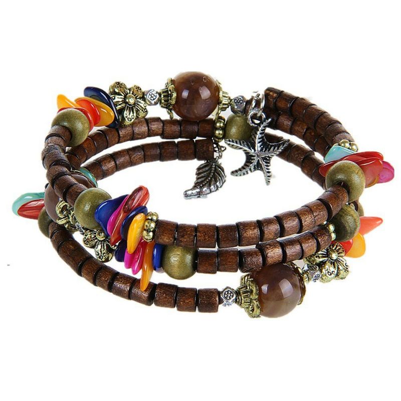 Vintage Multicapa Budista Tibetano Colorido Pulsera Unisex Con Cuentas De Madera Larga Regalo