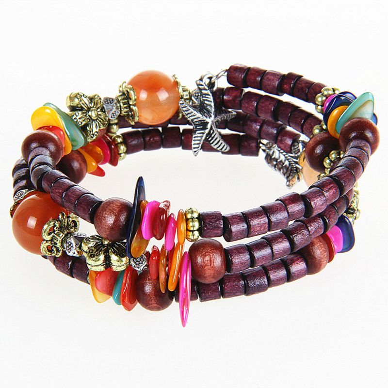 Vintage Multicapa Budista Tibetano Colorido Pulsera Unisex Con Cuentas De Madera Larga Regalo