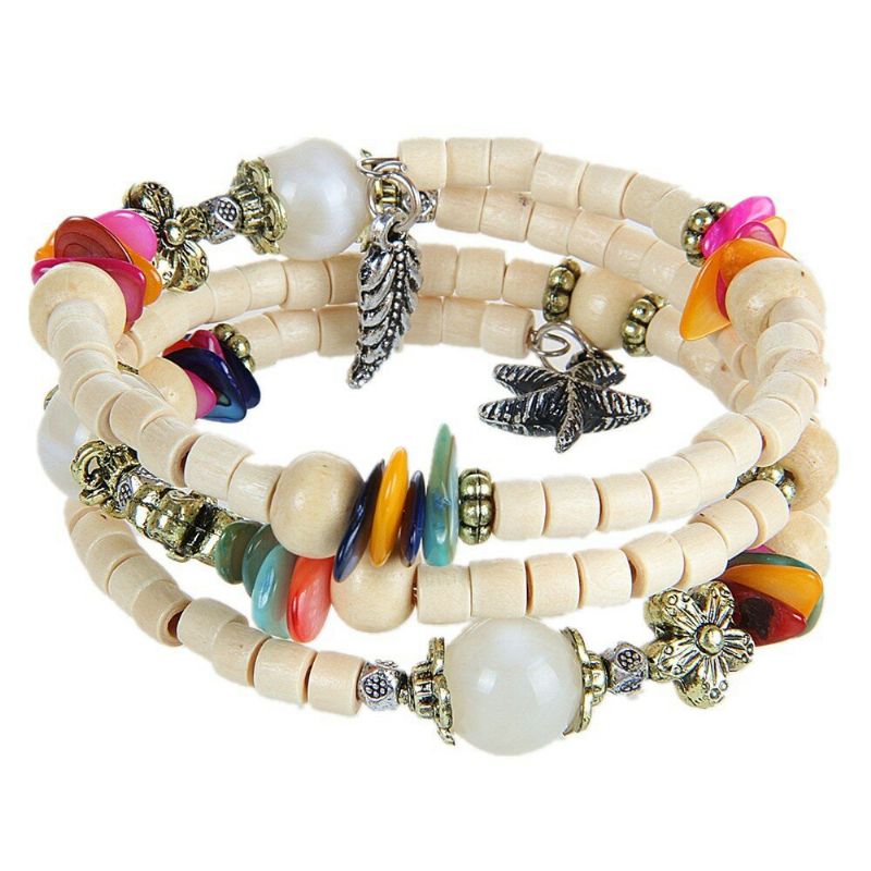 Vintage Multicapa Budista Tibetano Colorido Pulsera Unisex Con Cuentas De Madera Larga Regalo