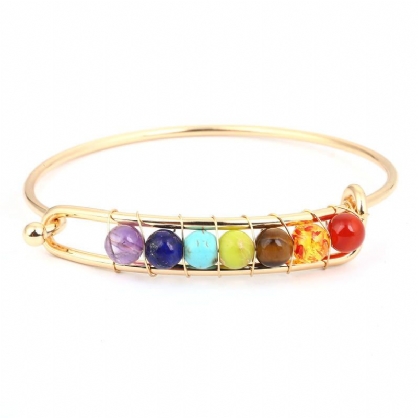 Yoga Balance 7 Chakra Cuentas De Colores Bola Brazalete De Cristal Pulsera De La Amistad De Oro Para Mujeres