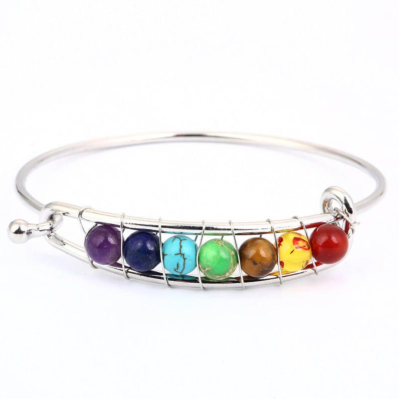 Yoga Balance 7 Chakra Cuentas De Colores Bola Brazalete De Cristal Pulsera De La Amistad De Oro Para Mujeres