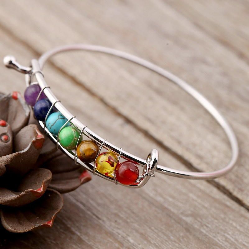 Yoga Balance 7 Chakra Cuentas De Colores Bola Brazalete De Cristal Pulsera De La Amistad De Oro Para Mujeres