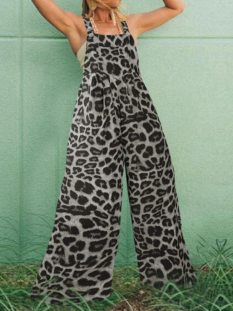 Botones Con Estampado Animal De Leopardo Correas Ajustables Pierna Ancha Monos Casuales