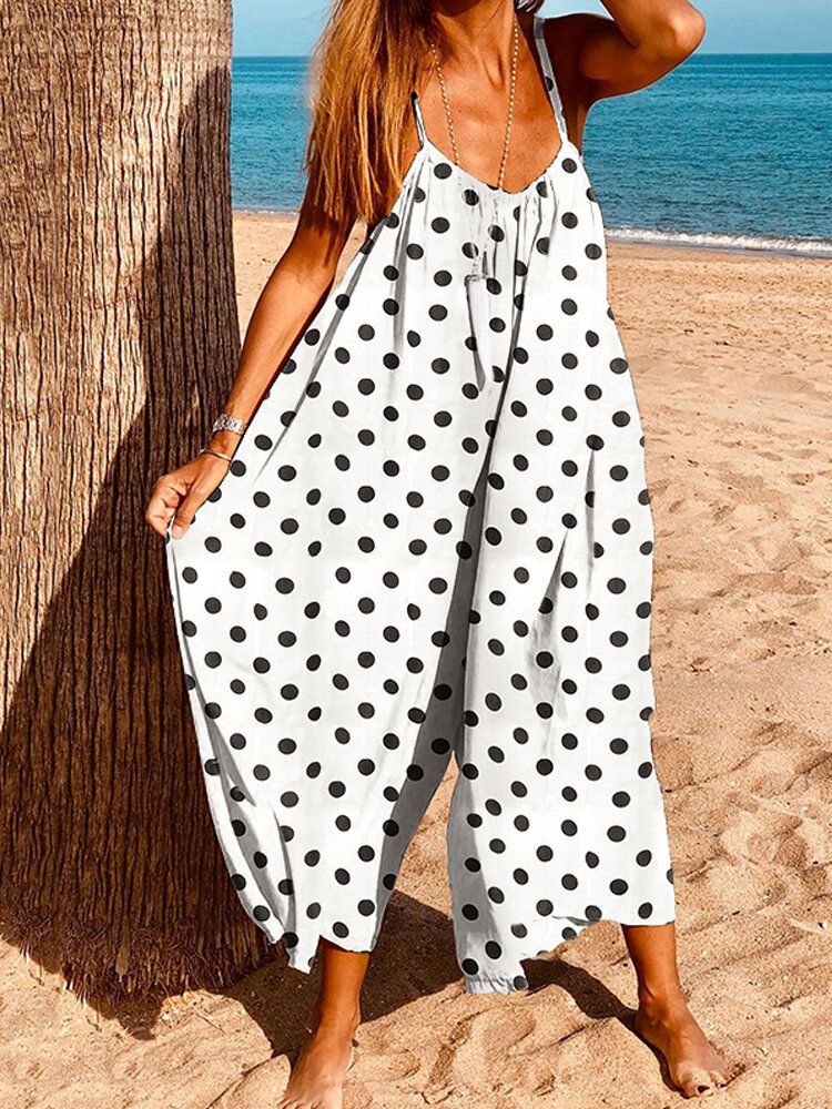 Mono Bohemio Con Mangas Para Mujer Monos Con Estampado De Lunares Monos Casuales De Verano Sueltos