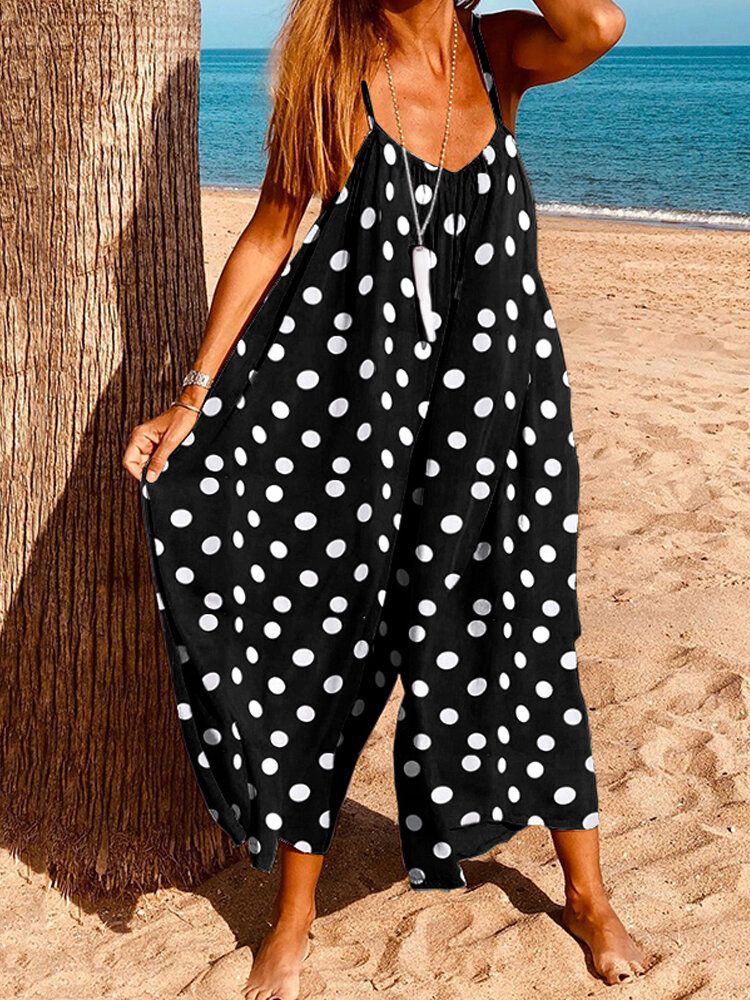 Mono Bohemio Con Mangas Para Mujer Monos Con Estampado De Lunares Monos Casuales De Verano Sueltos