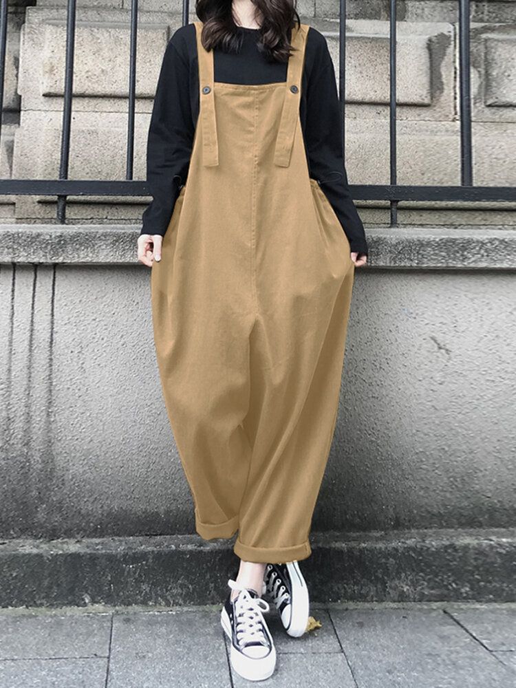 Mono De Carga Casual Vintage Con Tirantes Sueltos Y Ajustables De Color Sólido Para Mujer