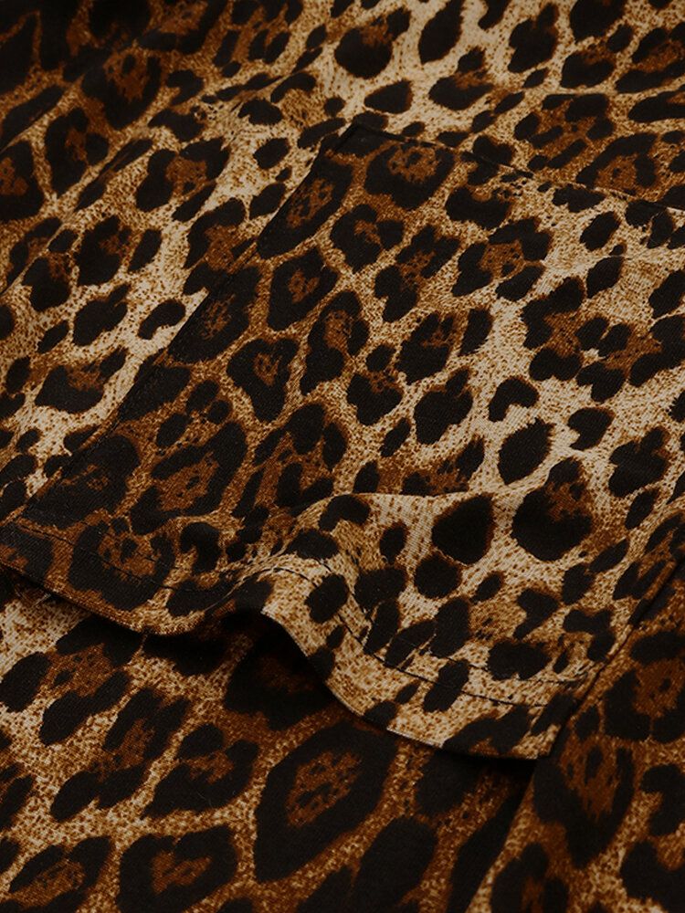 Mono Holgado Sin Mangas Con Estampado De Leopardo Informal Y Bolsillos